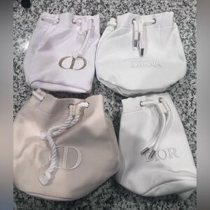 Dior White Drawstring Makeup Pouches